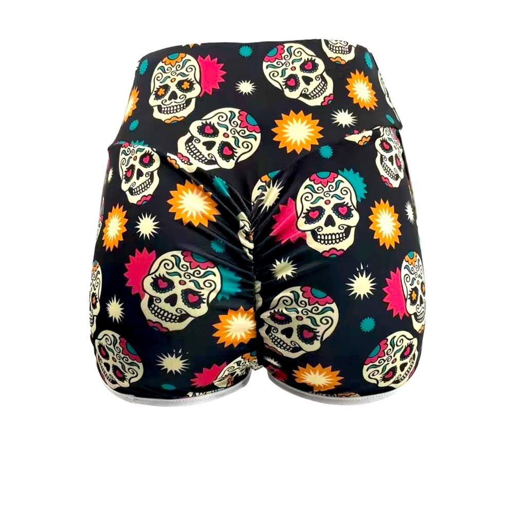 NWT 💀 BLACK MULTI-COLOR SUGAR SKULL HIGH WAIST STRETCH SHORTS Women’s S - Picture 3 of 6